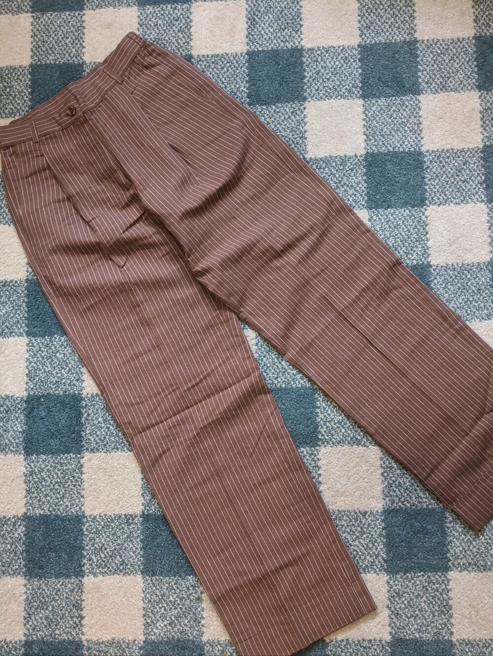 Vintage Chadwick's Brown And Baby Pink Pinstripe Cotton Linen Pant 2P